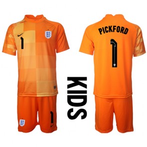 Anglia Jordan Pickford #1 Bramkarskie Koszulka Wyjazdowych Dziecięca MŚ 2022 Krótki Rękaw (+ Krótkie spodenki)